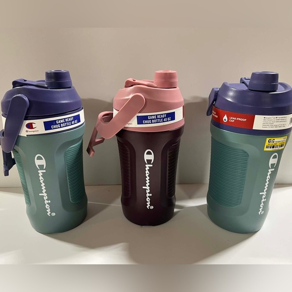 Champion Other - SET OF THREE 40oz Champion Game-Ready Chug Bottles (2) Green/Blue (1) Pink/red